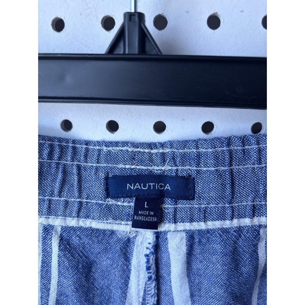 Nautica Women's‎ Lg Pull On Linen Viscose Drawstring Shorts Blue White Striped - Picture 6 of 7
